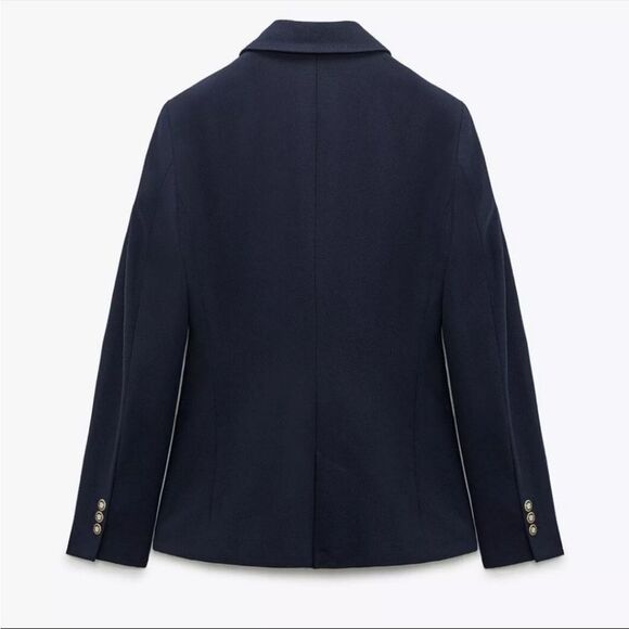 ZARA DOUBLE BREASTED BLAZER NAVY PIQUE BLAZER size S Bloggers Fav - Picture 11 of 13